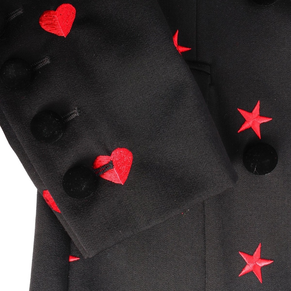 Escada Vintage Love Heart, Star & Bowtie Embroidered Women’s Black Blazer, 80s - Picture 8 of 16